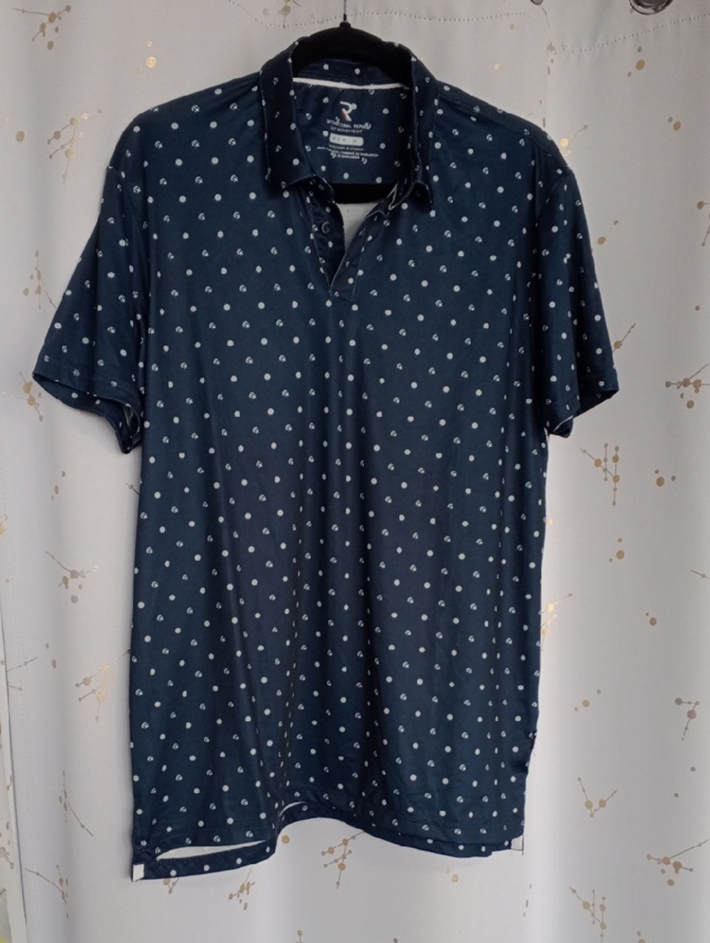 Men's Navy Polo with White Dot Print - Casual Comfort
